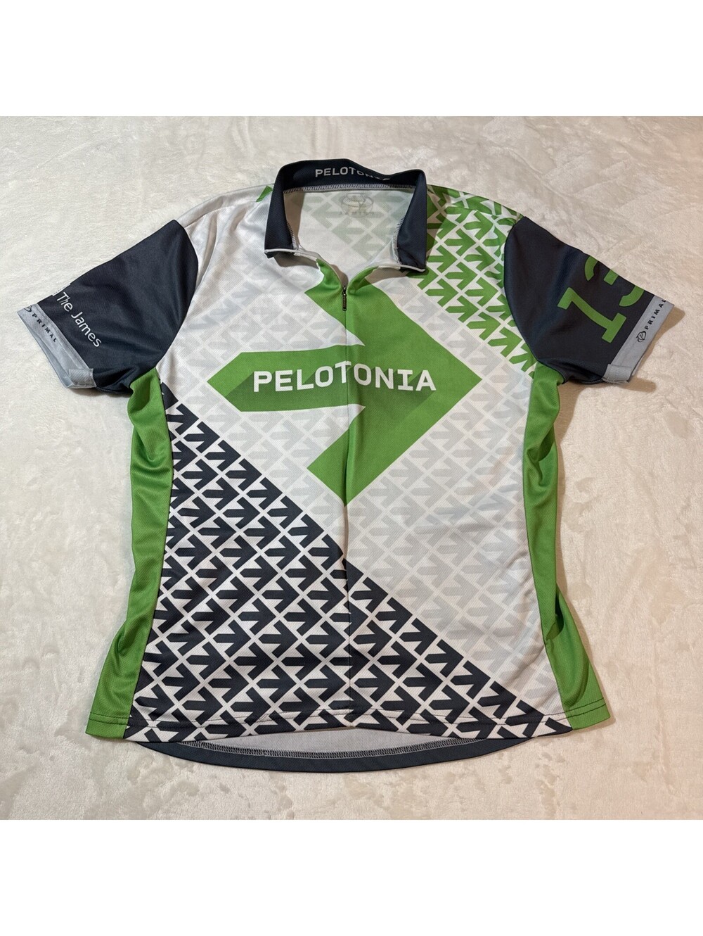 Primal Cycling Jersey Mens Medium Green Gray Short Sleeve Pelotonia 3/4 zip